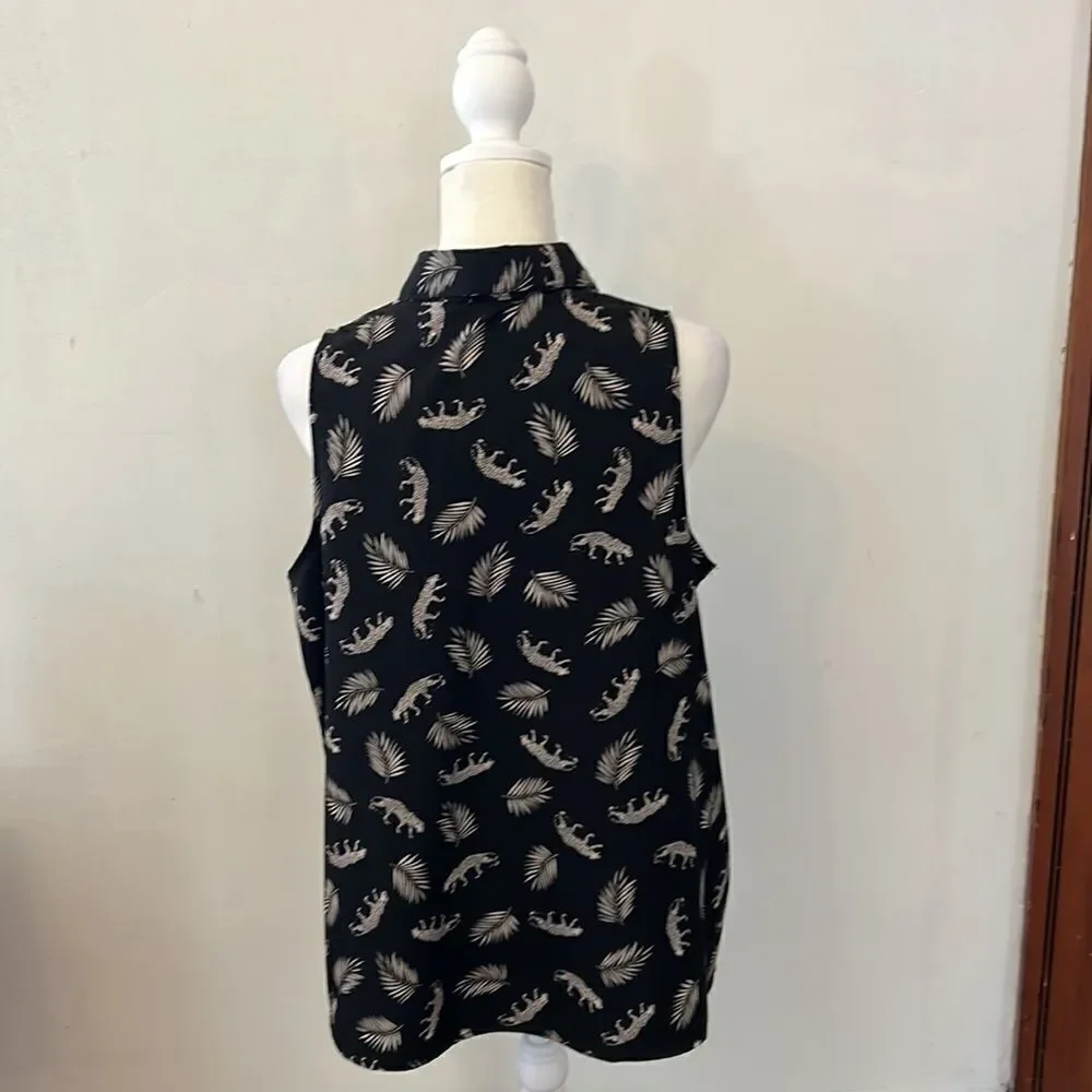 Carmen Carmen Marc Valvo black cheetah sleeveless button front blouse Size L - Picture 6 of 9